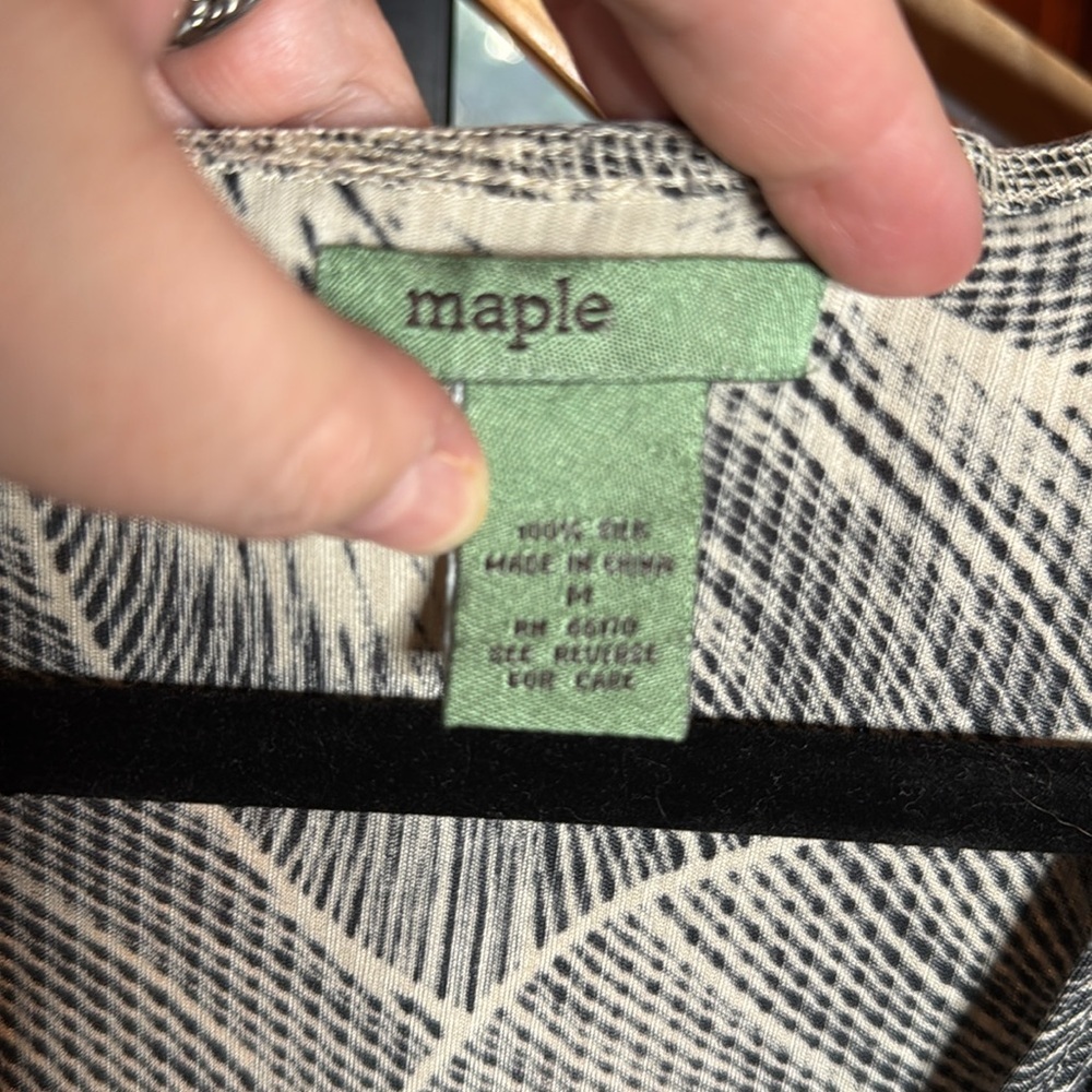 Anthropologie Maple 100% Silk Fan Leaf Print Midi Dress Green Tie Size Medium - Picture 9 of 9